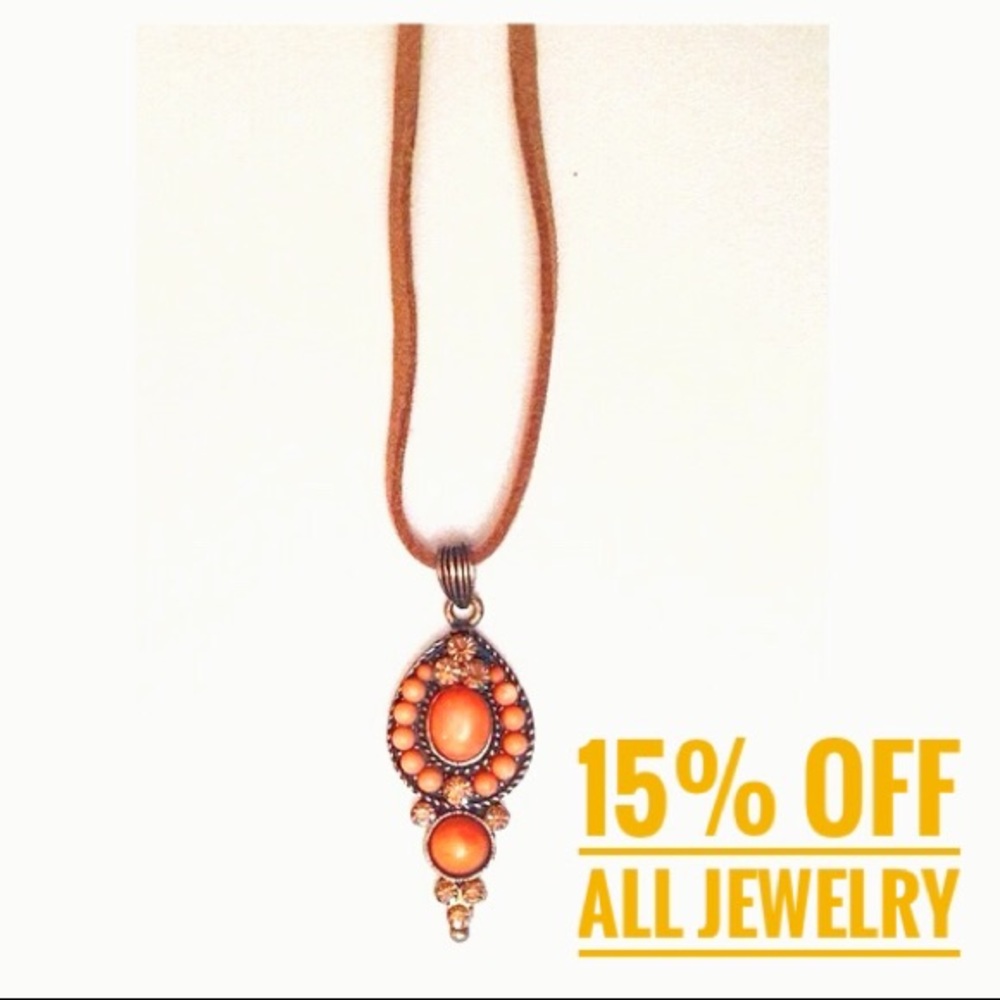 🆕 Genuine Orange Turquoise Topaz Crystal Drop Leather Necklace NWT